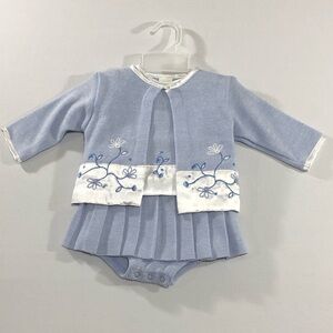 Vintage B.T. Kids Infant Girl’s Blue Unique 3-Piece Sweater Dress Set Size 3-6M